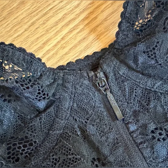 Lace French Plunge Bra 32C Black Front Zip Sheer Underwire - Picture 8 of 10
